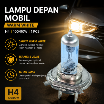 S&N Lampu Depan Mobil Headlamp Halogen H4 Warm White 100/90W 1 PCS - P43T