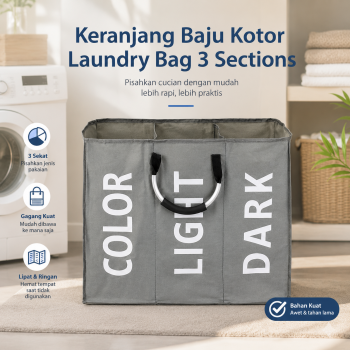 Gambar produk WASLIN Keranjang Baju Kotor Polyester Laundry Bag 3 Sections - WS30