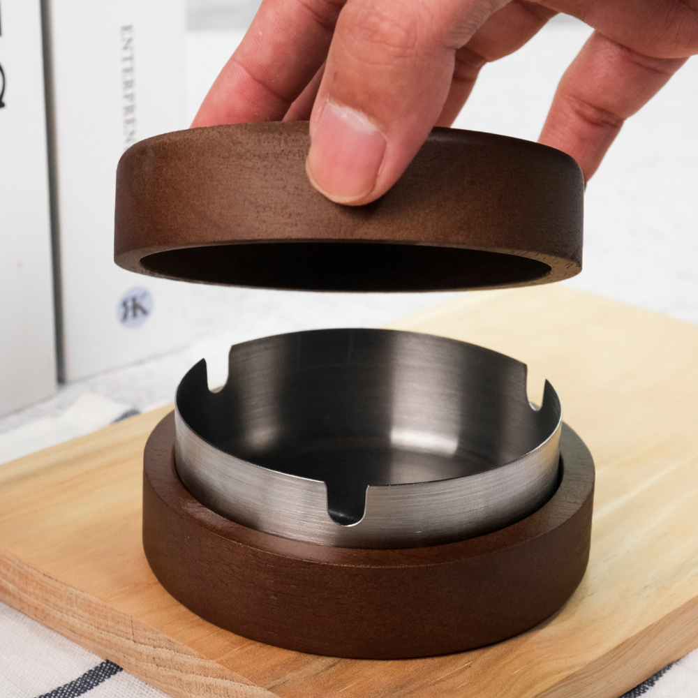 Firetric Asbak Rokok Wood Stainless Cigarette Ashtray with Lid - JL55 Gambar produk Firetric Asbak Rokok Wood Stainless Cigarette Ashtray with Lid - JL55 - 5