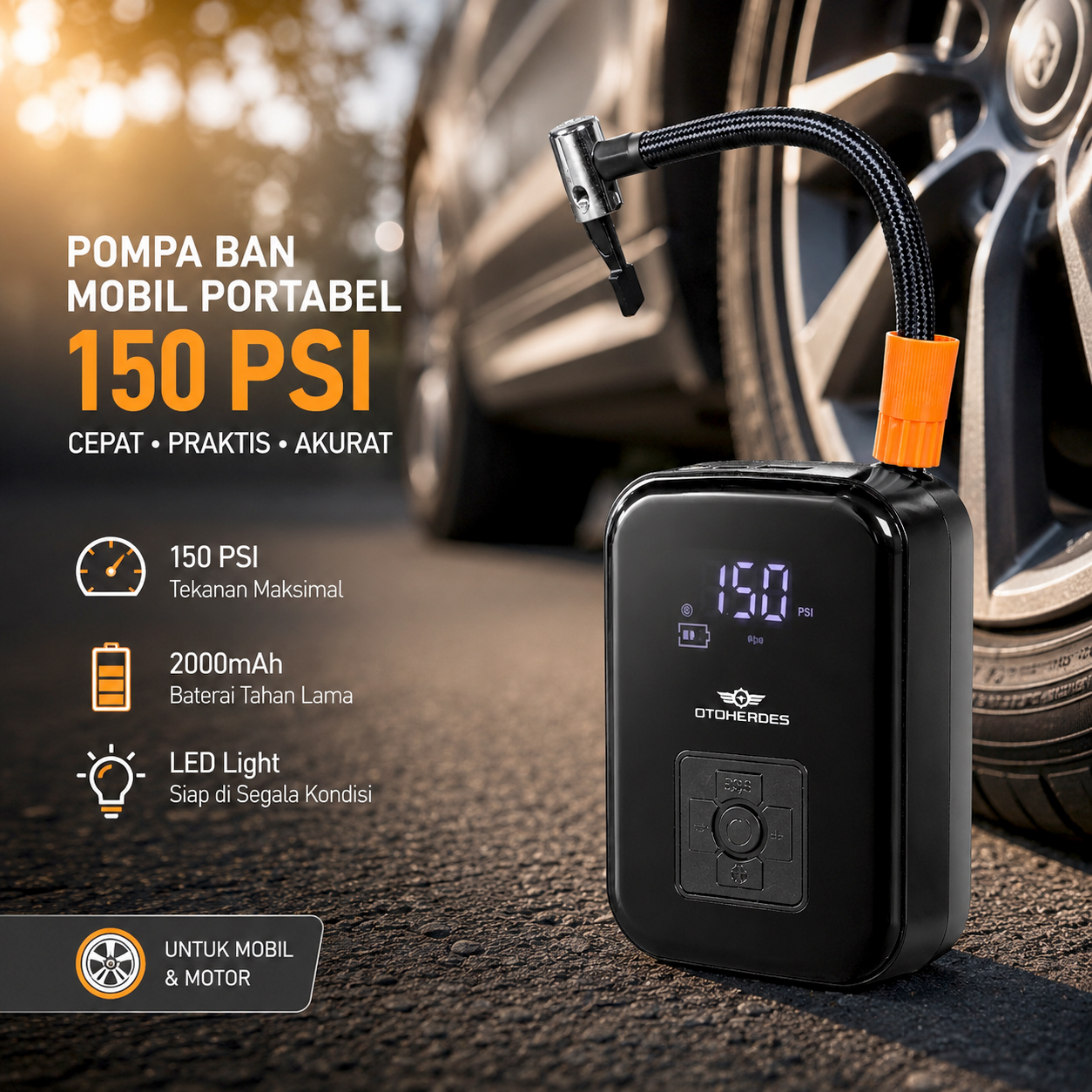 OTOHEROES PompaSepeda Portable Mini Pump 150 PSI - WY-006 Gambar produk OTOHEROES PompaSepeda Portable Mini Pump 150 PSI - WY-006 - Utama