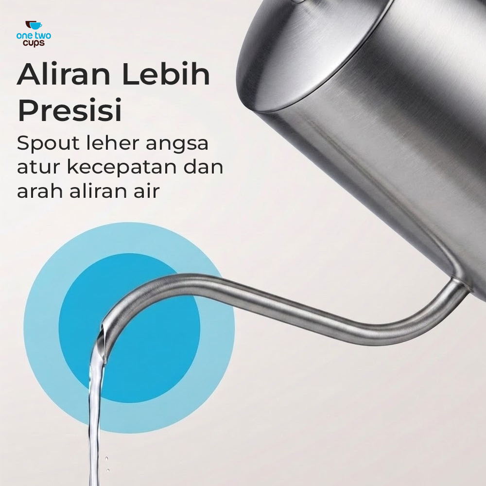 One Two Cups Teko Kopi Leher Angsa Gooseneck Pour Over Drip Kettle 600ml - HS-52 Gambar produk One Two Cups Teko Kopi Leher Angsa Gooseneck Pour Over Drip Kettle 600ml - HS-52 - 1