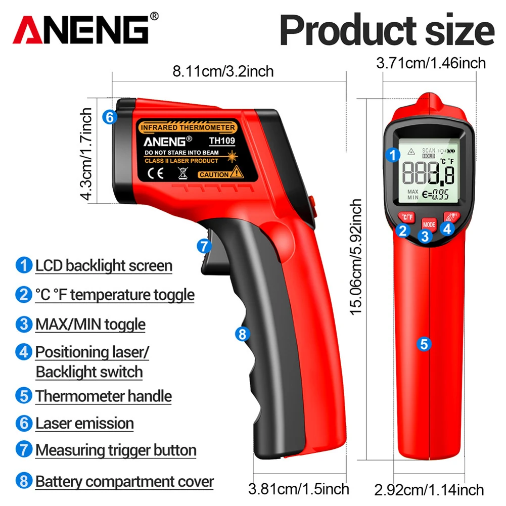 ANENG Termometer Industrial Digital Thermogun Infrared Backlight - TH109 Gambar produk ANENG Termometer Industrial Digital Thermogun Infrared Backlight - TH109 - Kemasan