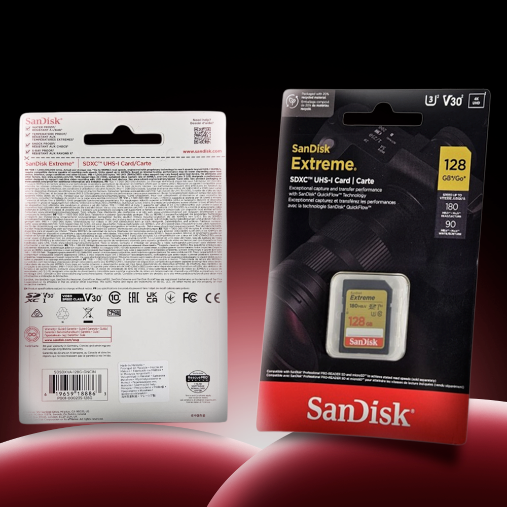 Gambar produk SanDisk Extreme SDXC UHS-I Card V30 U3 Class 128GB-SDSDXVA-128G - SDSDXV - Kemasan