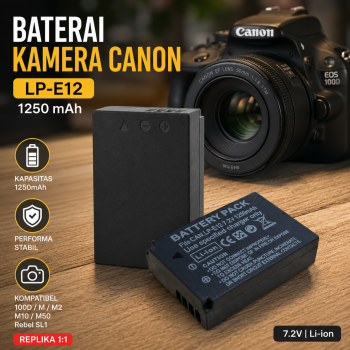 Baterai Kamera Canon EOS 100D/M/M2/M10/M50/Rebel SL1 1250mAh - (Replika 1:1) LP-E12