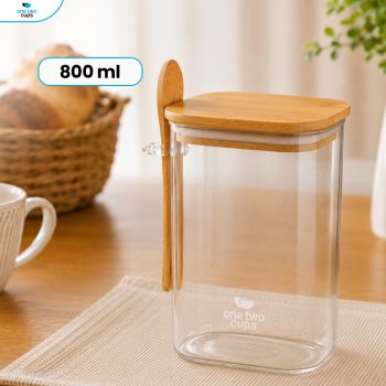 One Two Cups Toples Kaca Penyimpanan Makanan Kedap Udara with Spoon - ST-1020