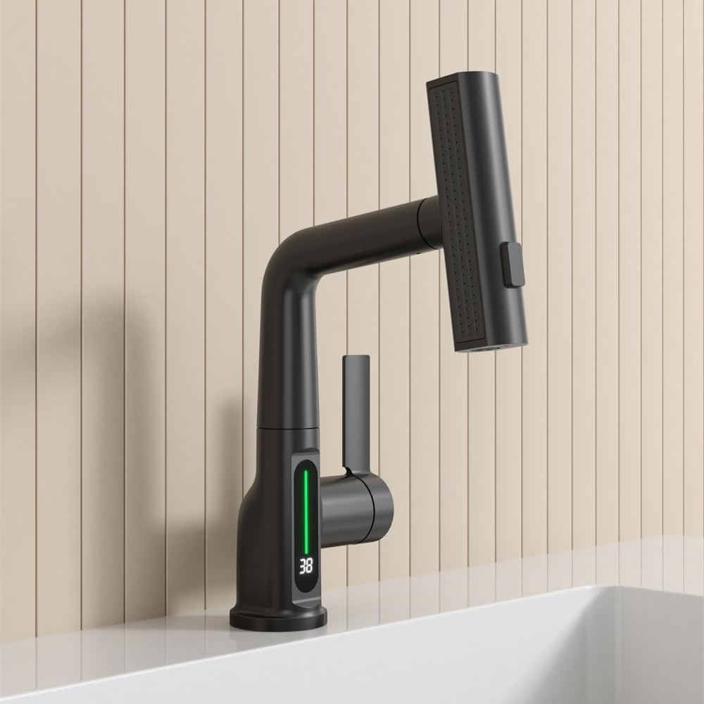 BATHE PROJECT Keran Air Wastafel Mixer Panas Dingin Pull Out Faucet - K040 Gambar produk BATHE PROJECT Keran Air Wastafel Mixer Panas Dingin Pull Out Faucet - K040 - Kemasan