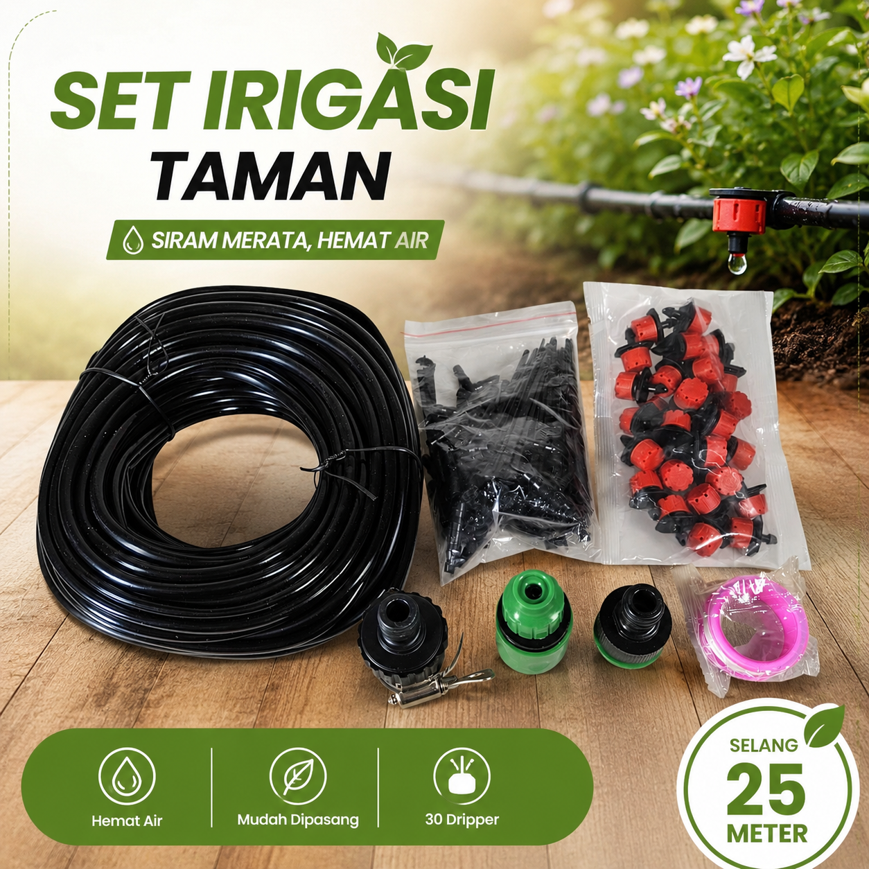 Gambar produk TaffHOME Set Irigasi Tetes Taman 30 Dripper Garden Watering Kit - LL-37 - Utama