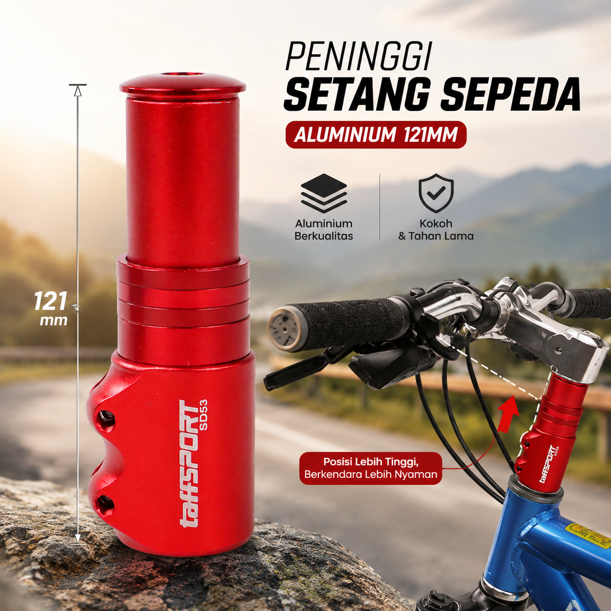 Gambar produk TaffSPORT Peninggi Setang Sepeda Fork Extender Aluminium Alloy 121mm - SD53 - Utama