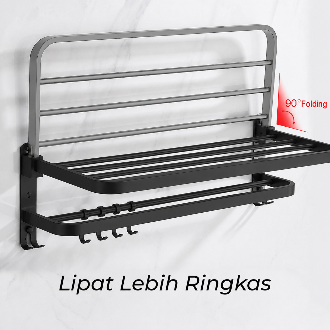 Gambar produk CANRY Rak Dinding Kamar Mandi Gantungan Handuk Double Layer Foldable 58cm - C2 - 4