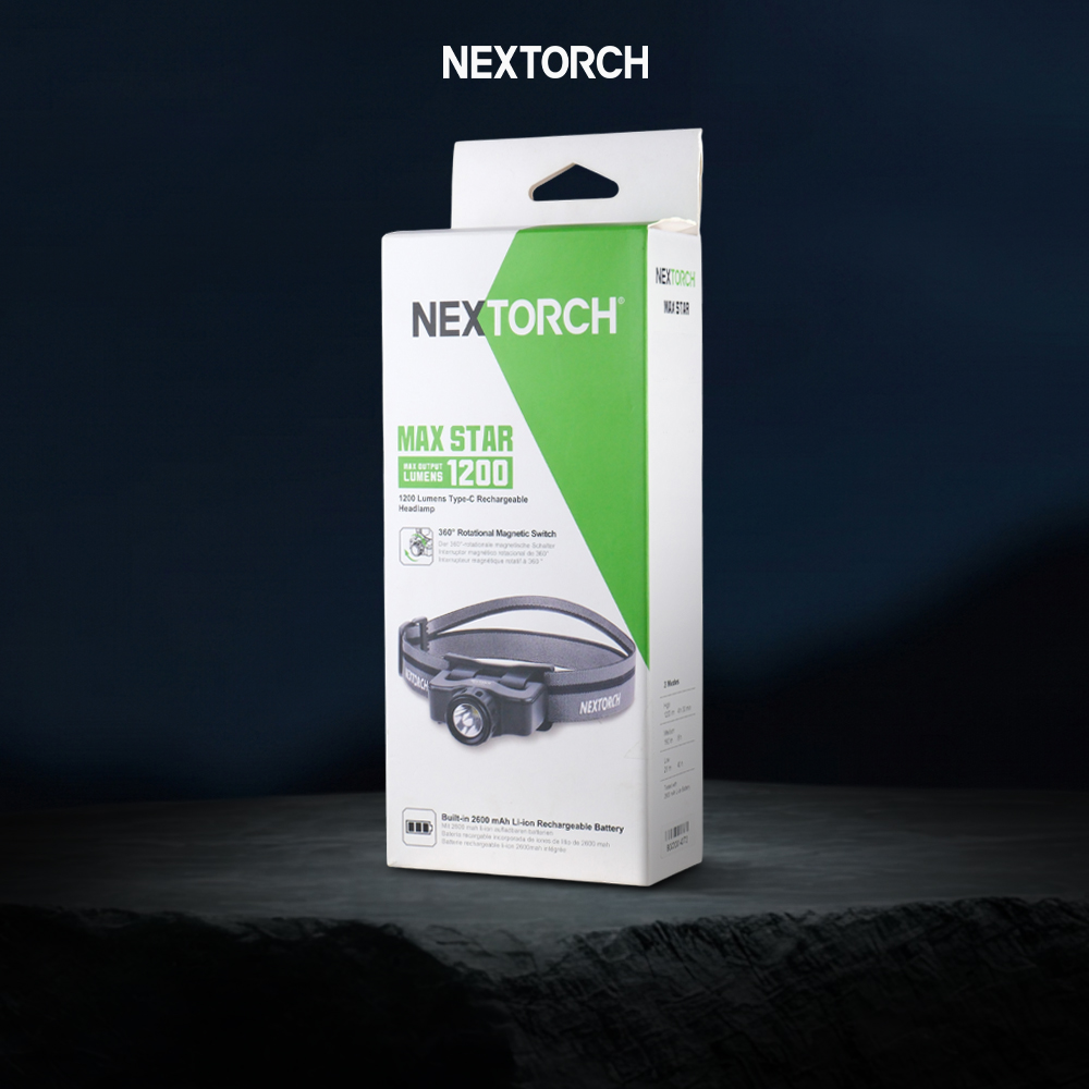 NEXTORCH Senter Kepala LED Headlamp Flashlight Outdoor 1200mAh - MAX STAR Gambar produk NEXTORCH Senter Kepala LED Headlamp Flashlight Outdoor 1200mAh - MAX STAR - Kemasan