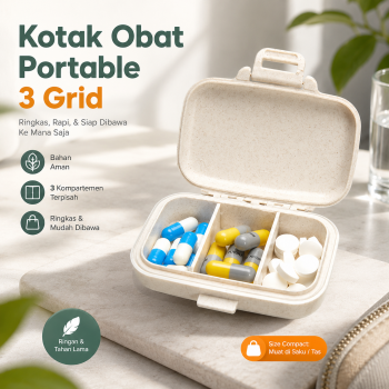 TaffOmicron Kotak Obat Mini Portable Medicine Pill Box Adjust 3 Grid - SH-3
