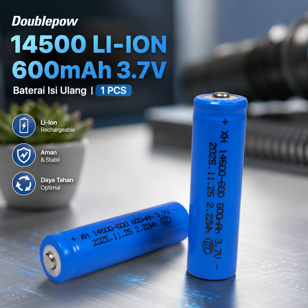 Doublepow Baterai Isi Ulang 14500 Li-Ion 600mAh 3.7V 1 PCS Button Top Gambar produk Doublepow Baterai Isi Ulang 14500 Li-Ion 600mAh 3.7V 1 PCS Button Top - Utama