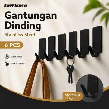 Gambar produk Taffware Gantungan Dinding Tempel Adhesive Stainless Steel 6 PCS - ST40