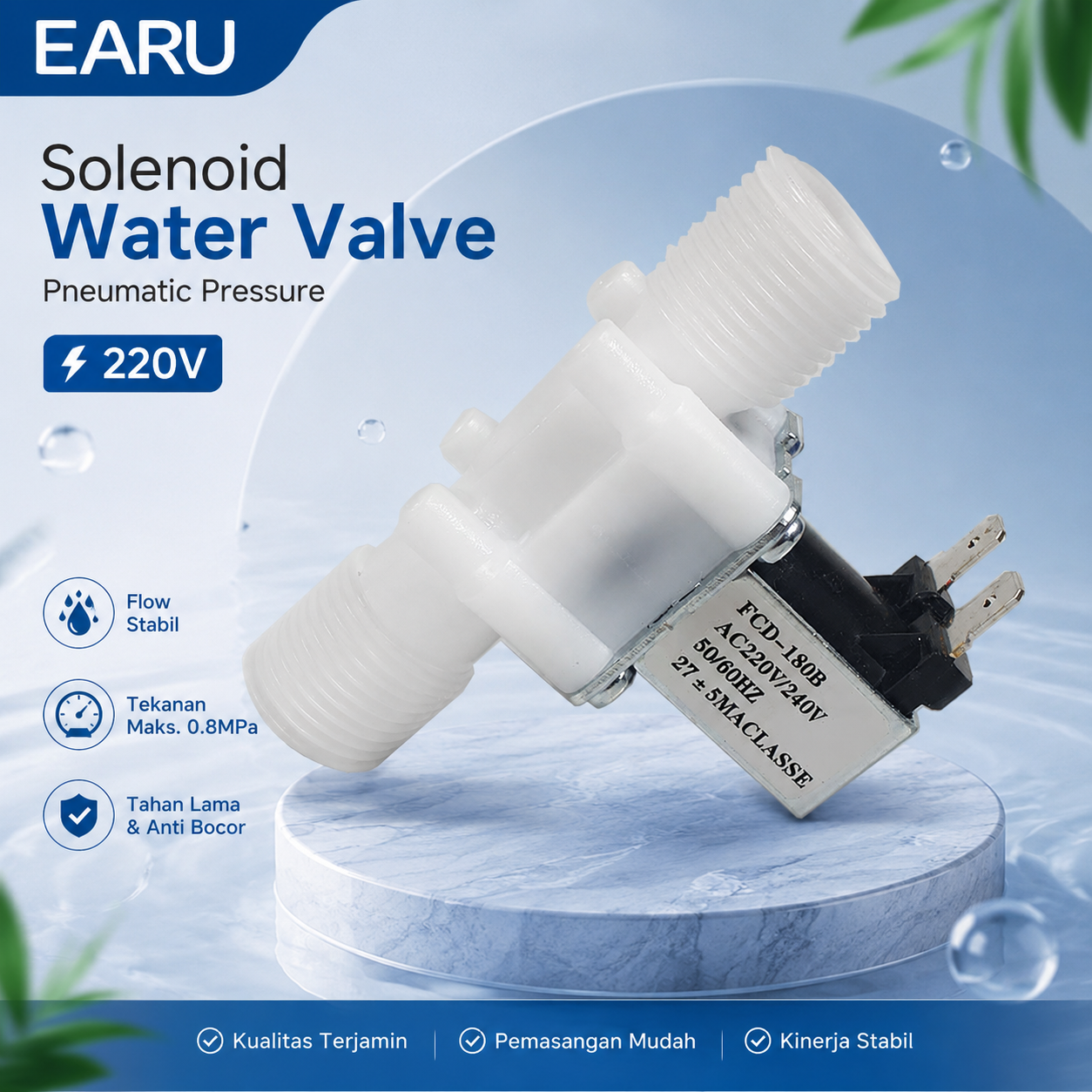 Gambar produk EARU Electric Solenoid Water Valve Pneumatic Pressure 220V - FCD-180B - Utama