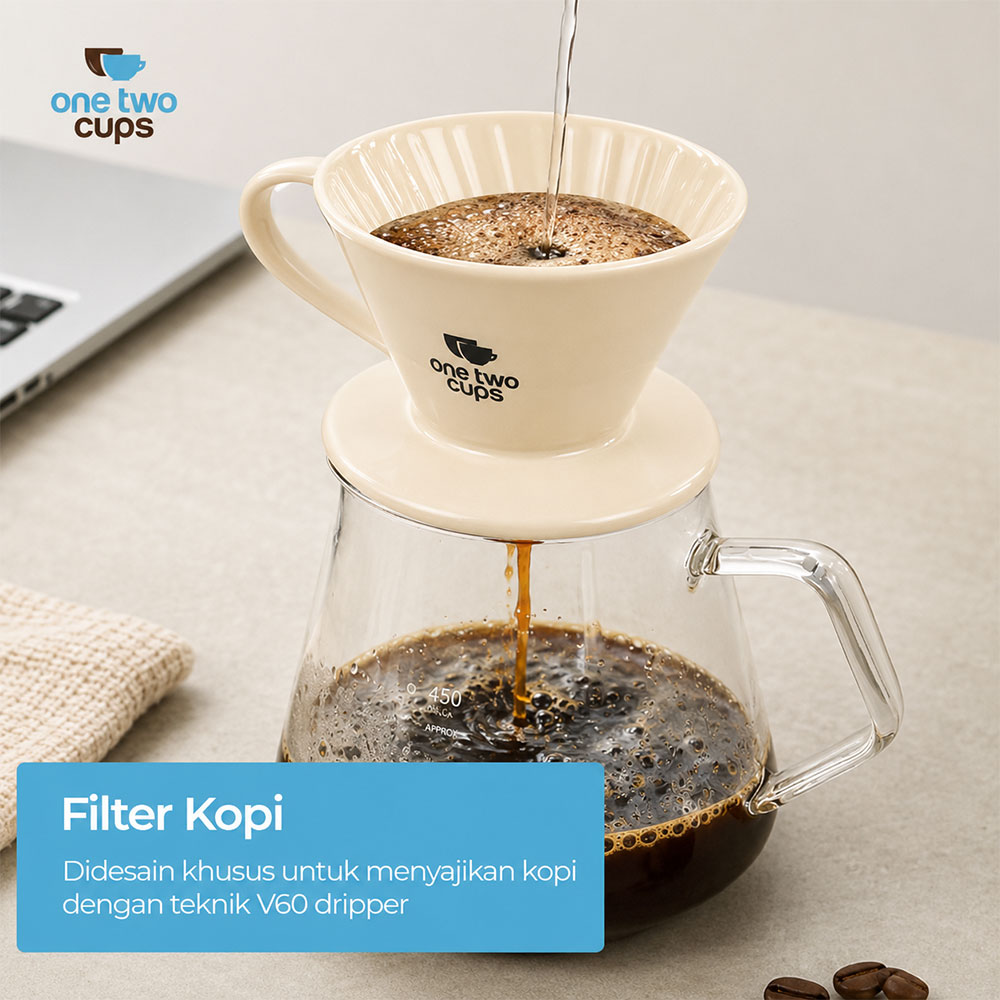 Gambar produk One Two Cups V60 Coffee Dripper Alat Seduh Kopi Manual Brew Keramik 1-4 Cups - ZM-639 - 2