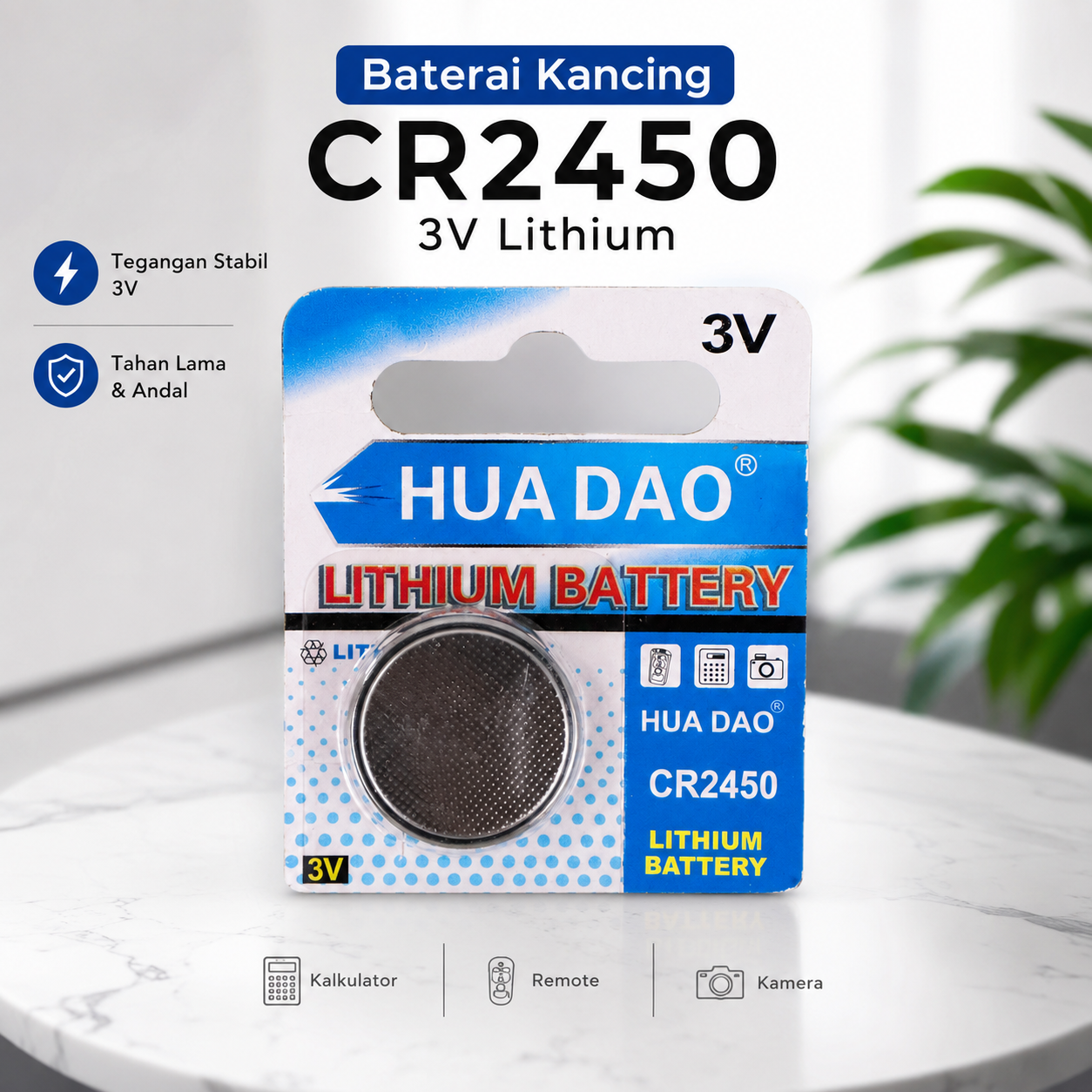 HUA DAO Baterai Kancing CR2450 DL2450 ECR2450 3V Lithium 1 PCS Gambar produk HUA DAO Baterai Kancing CR2450 DL2450 ECR2450 3V Lithium 1 PCS - Utama