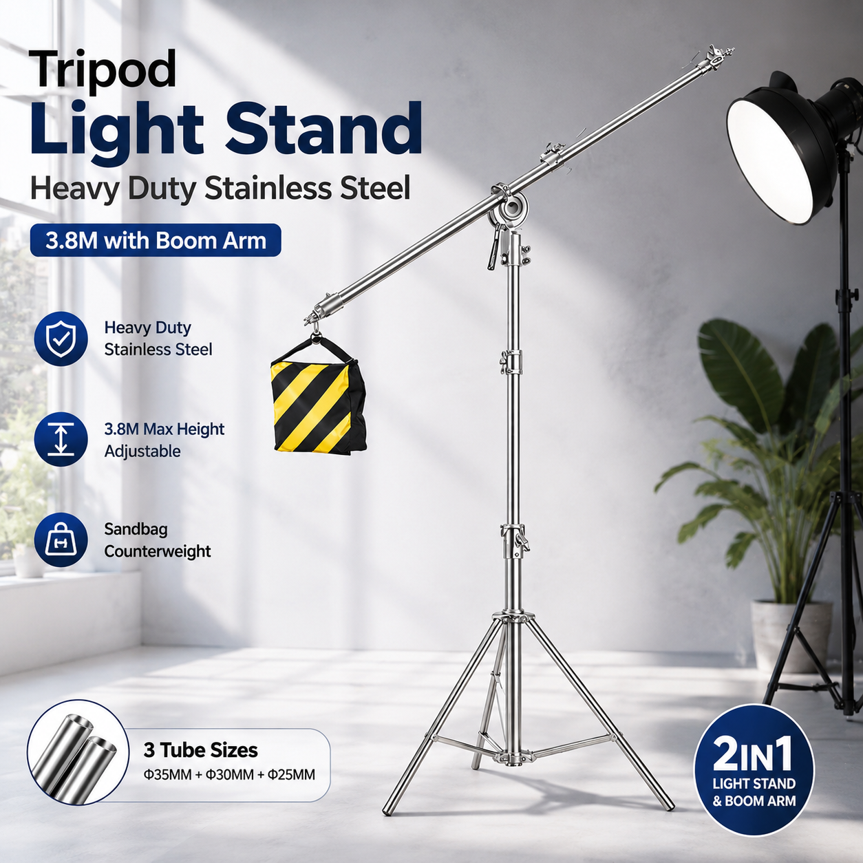 TaffSTUDIO Tripod Light Stand Studio Heavy Duty 3.8M with Boom Arm - 380F Gambar produk TaffSTUDIO Tripod Light Stand Studio Heavy Duty 3.8M with Boom Arm - 380F - Utama