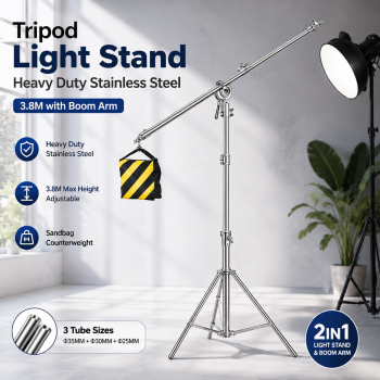 TaffSTUDIO Tripod Light Stand Studio Heavy Duty 3.8M with Boom Arm - 380F