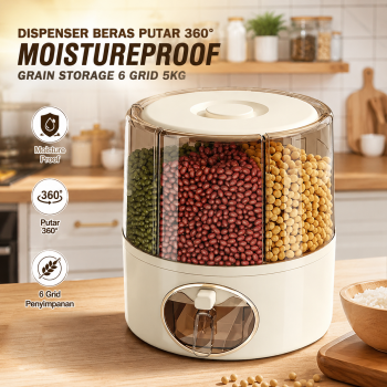 RYNALI Dispenser Beras Putar 360 MoistureProof Grain 6 Grid 5kg - YM7