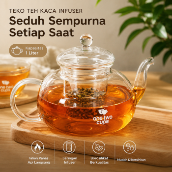 One Two Cups Teko Teh Kaca Saringan Tahan Panas Api Infuser Teapot - 8CV102