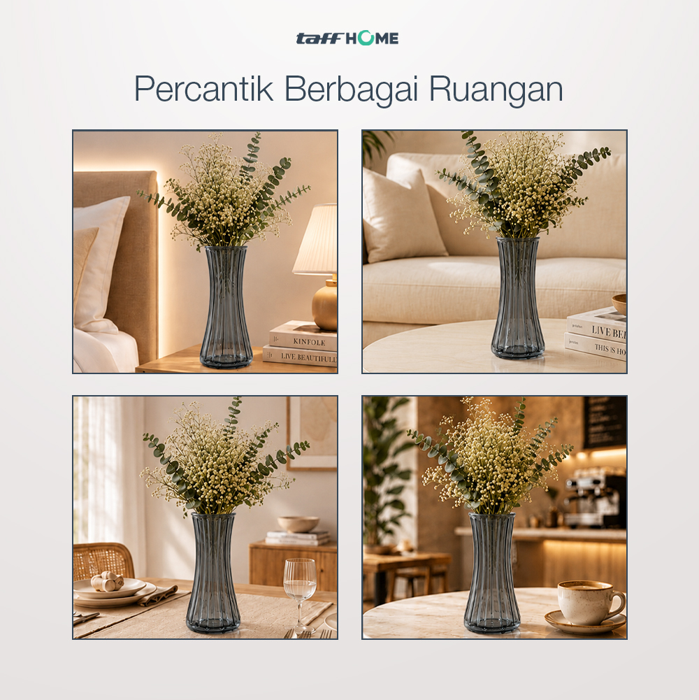 Gambar produk TaffHOME Vas Bunga Kaca Bening Estetik Vintage Glass Flower Vase - Y23 - 5