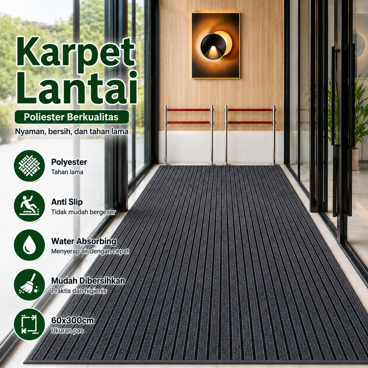 DATOPER Karpet Lantai Anti Slip Water Absorbing Floor Mat 60x300cm - BQ100 Gambar produk DATOPER Karpet Lantai Anti Slip Water Absorbing Floor Mat 60x300cm - BQ100 - Utama
