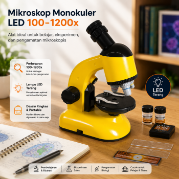 Eyebre Mikroskop Monokuler Pengamatan LED Science Microscope 100-1200x - 1113