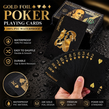 Gambar produk MaseiKar Kartu Remi Poker PVC Anti Air Waterproof Gold Foil Dollar - D935