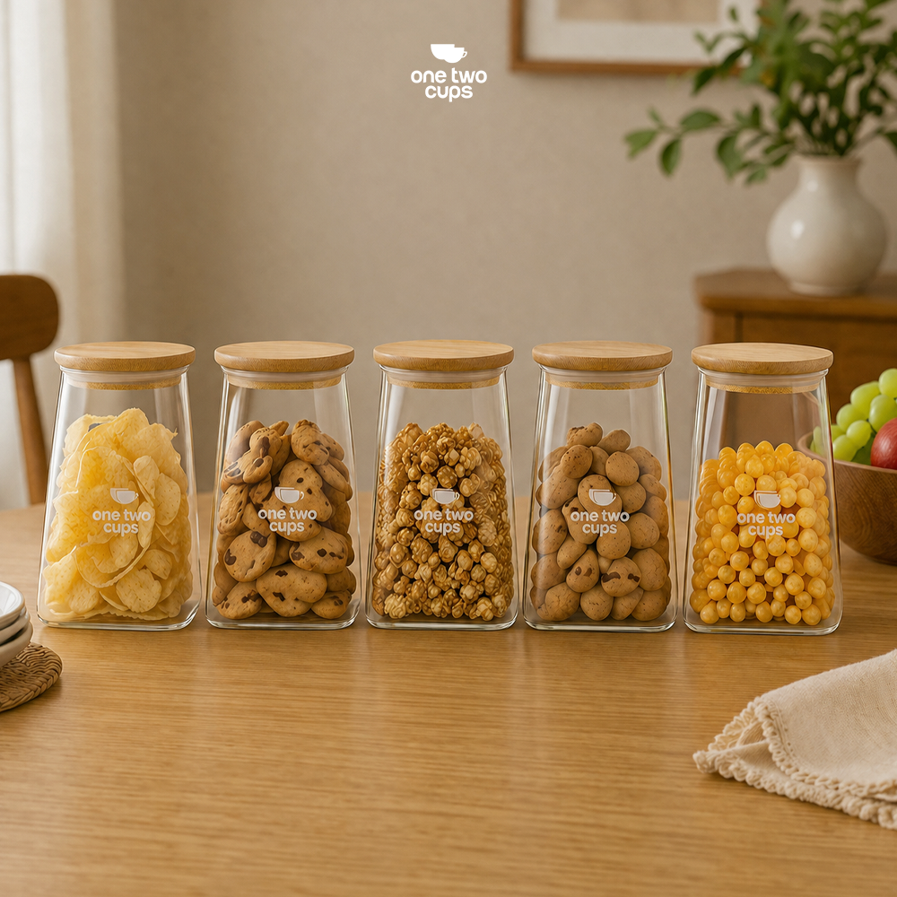 Gambar produk One Two Cups Toples Kaca Penyimpanan Makanan Pyramid Glass Storage Jar 950ml - S12 - 7