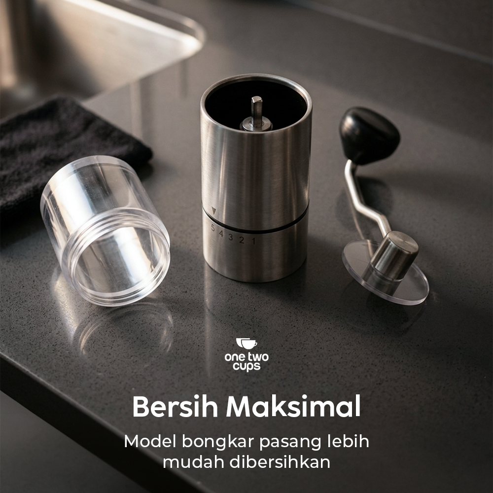 One Two Cups Penggiling Kopi Manual Coffee Grinder Adjustable Portable - D-11 Gambar produk One Two Cups Penggiling Kopi Manual Coffee Grinder Adjustable Portable - D-11 - 5