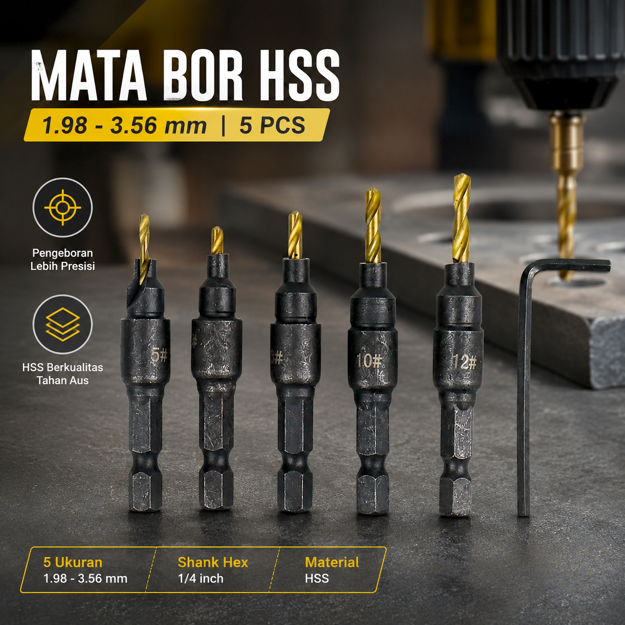 Gambar produk Taffware Vastar Mata Bor Drill Bit HSS 1.98-3.56mm 5 PCS - SV-VDB26 - Utama
