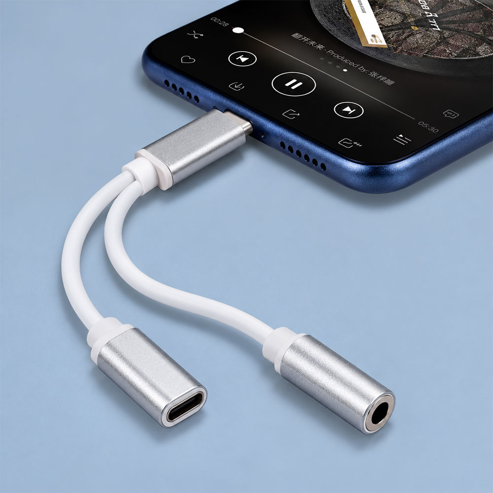 Gambar produk Clu 2in1 Kabel Splitter USB Type C to Jack Audio 3.5mm dan Type C - L45 - 1