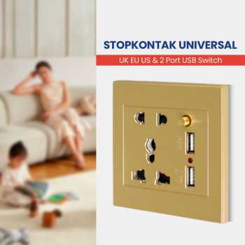 Taffware Stop Kontak Dinding Universal 1 Soket 2 USB A Switch 250V - LC-19