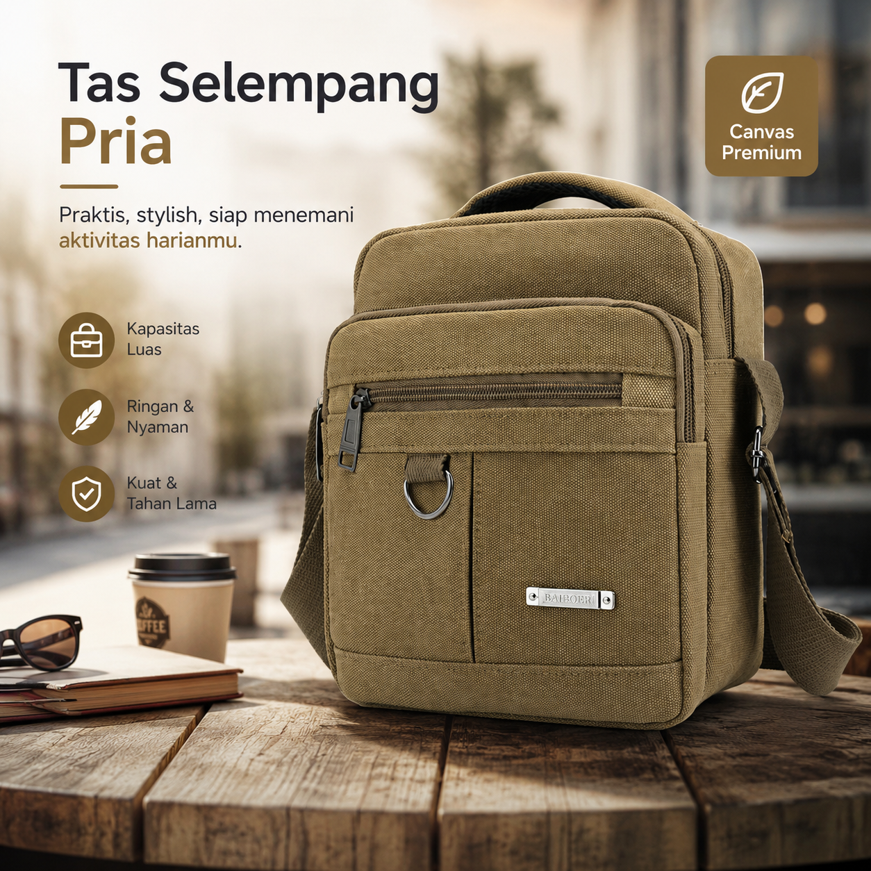 Gambar produk JINGPIN Tas Selempang Pria Canvas Men Shoulder Bag - 1986 - Utama