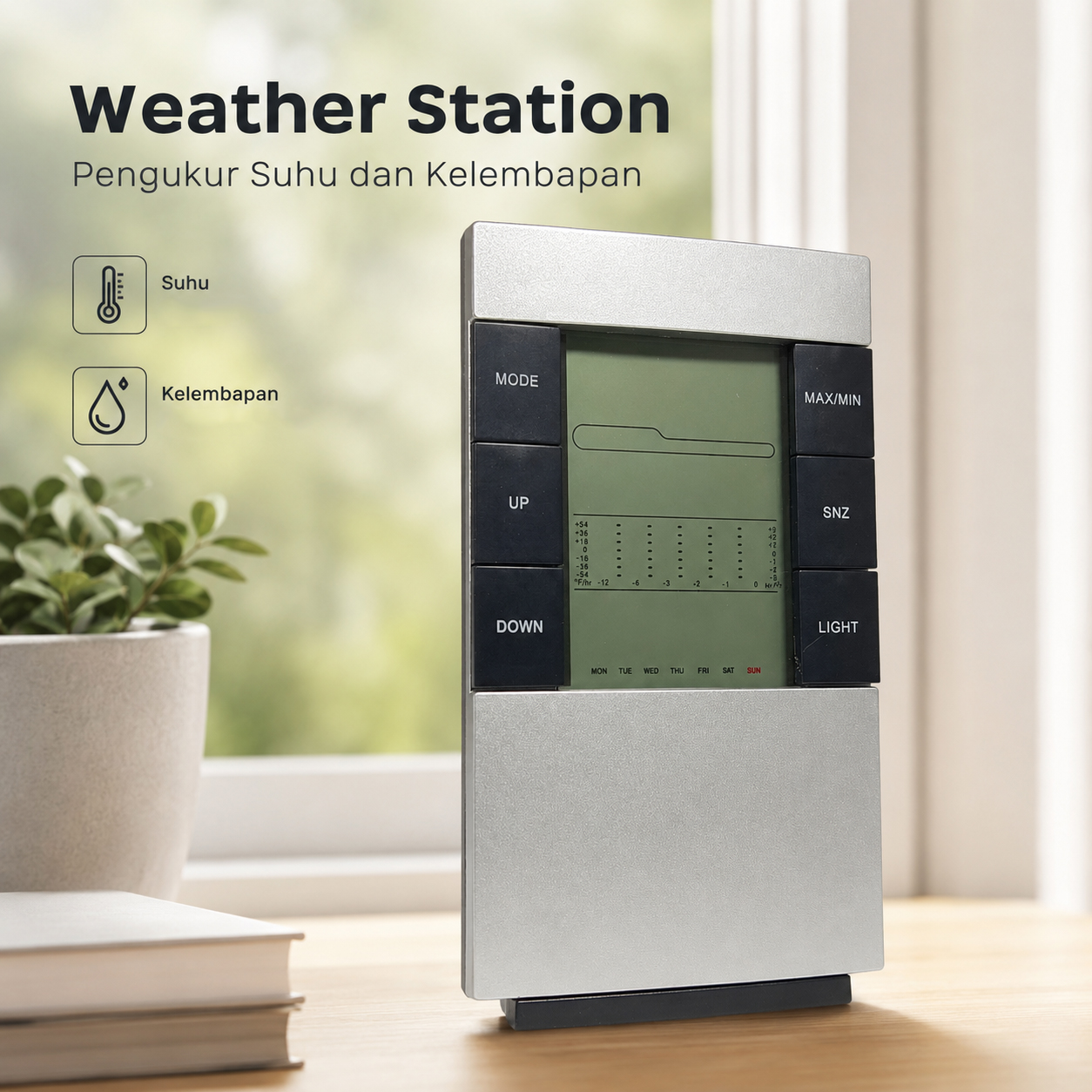 Gambar produk Weather Station Pengukur Suhu dan Kelembapan Desk Jam Alarm - 3210 - Utama