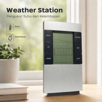 Gambar produk Weather Station Pengukur Suhu dan Kelembapan Desk Jam Alarm - 3210