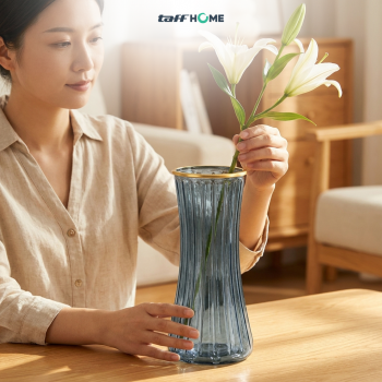 Gambar produk TaffHOME Vas Bunga Kaca Bening Estetik Vintage Glass Flower Vase - Y23 - 4