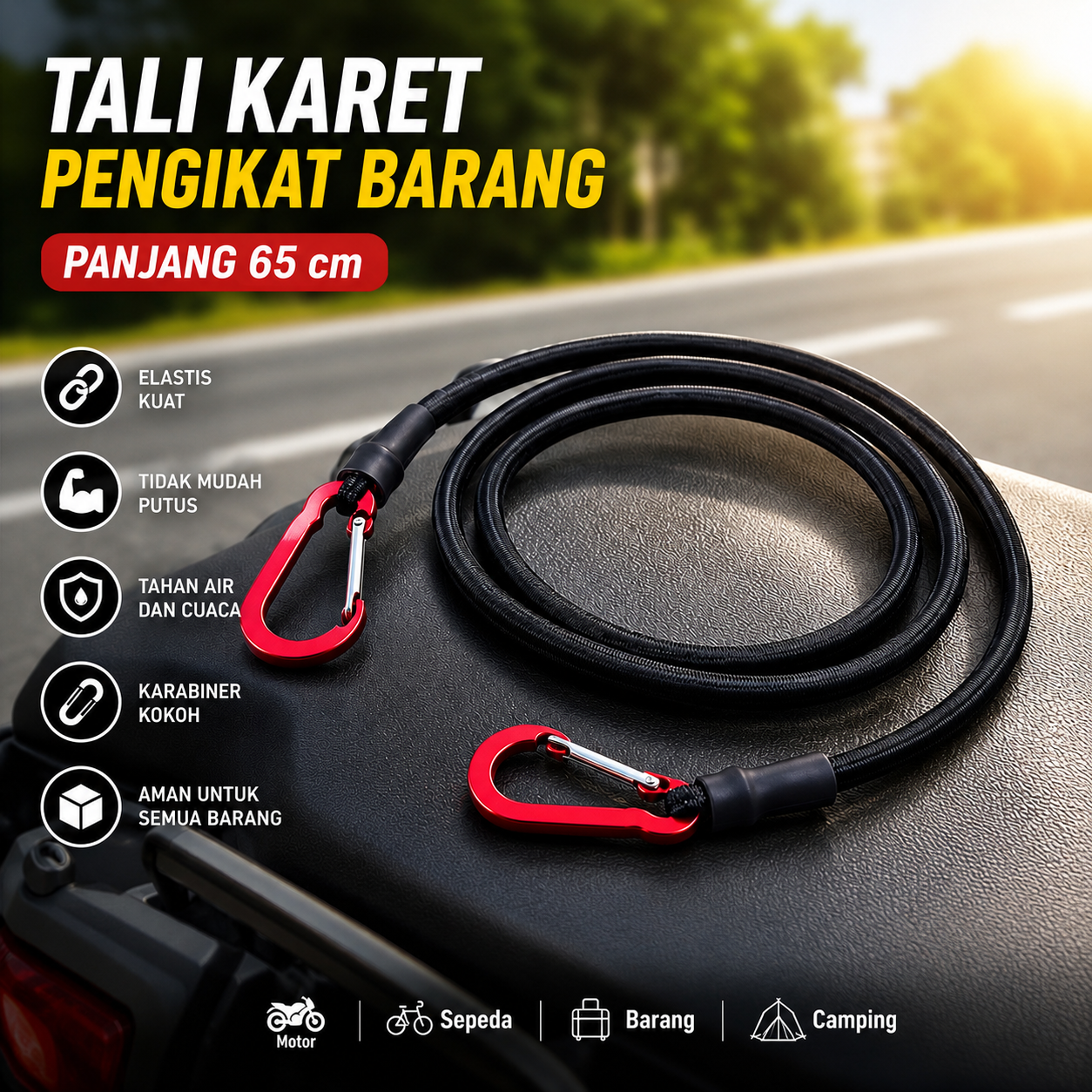 Gambar produk Januel Tali Karet Pengikat Barang Bagasi Motor Elastic Cord Strap 65cm - Jn61 - Utama