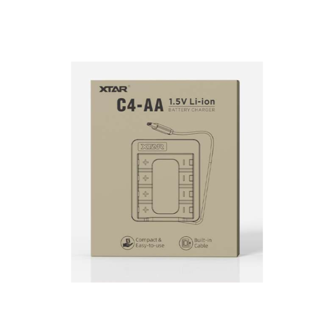 Gambar produk XTAR Charger Baterai 4 Slot AA 1.5 V Li-ion 5V 2A Built-in USB Type-C - C4-AA - Kemasan