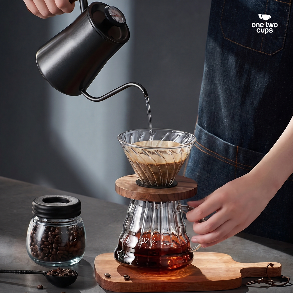 One Two Cups Teko Kopi Coffee Server V60 Drip Pour Over Kaca 600ml - XGS-36/60 Gambar produk One Two Cups Teko Kopi Coffee Server V60 Drip Pour Over Kaca 600ml - XGS-36/60 - 6