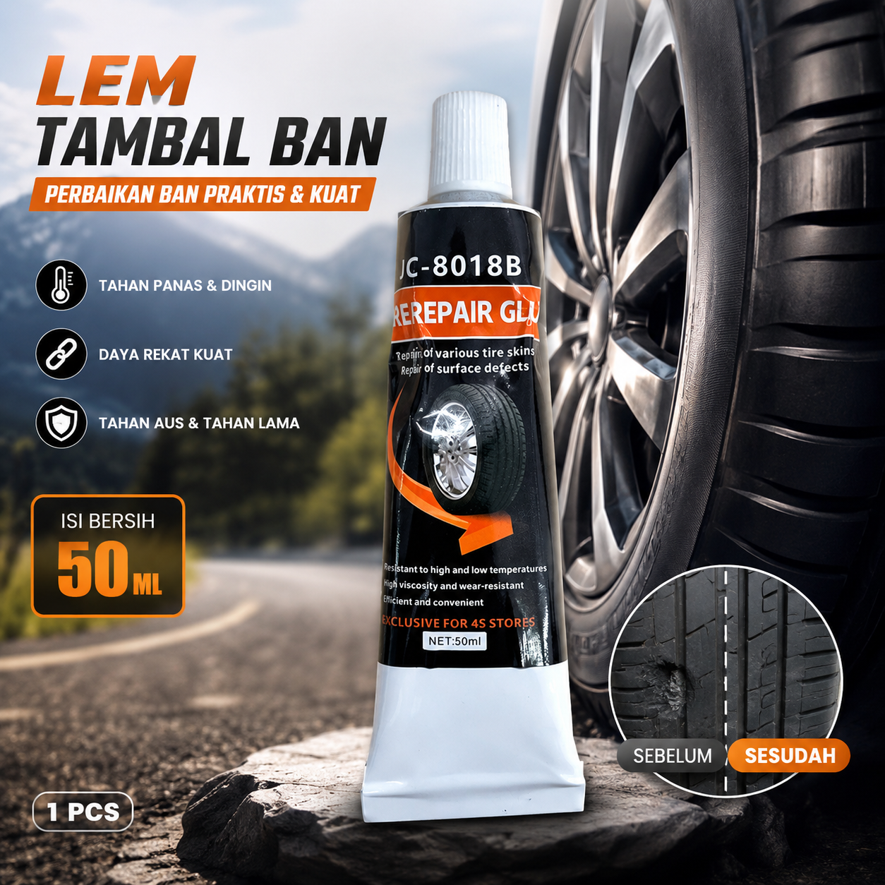 CHENG Lem Tambal Ban Mobil Car Tire Repair Glue Resistant 50ml 1 PCS - JC-8018B Gambar produk CHENG Lem Tambal Ban Mobil Car Tire Repair Glue Resistant 50ml 1 PCS - JC-8018B - Utama