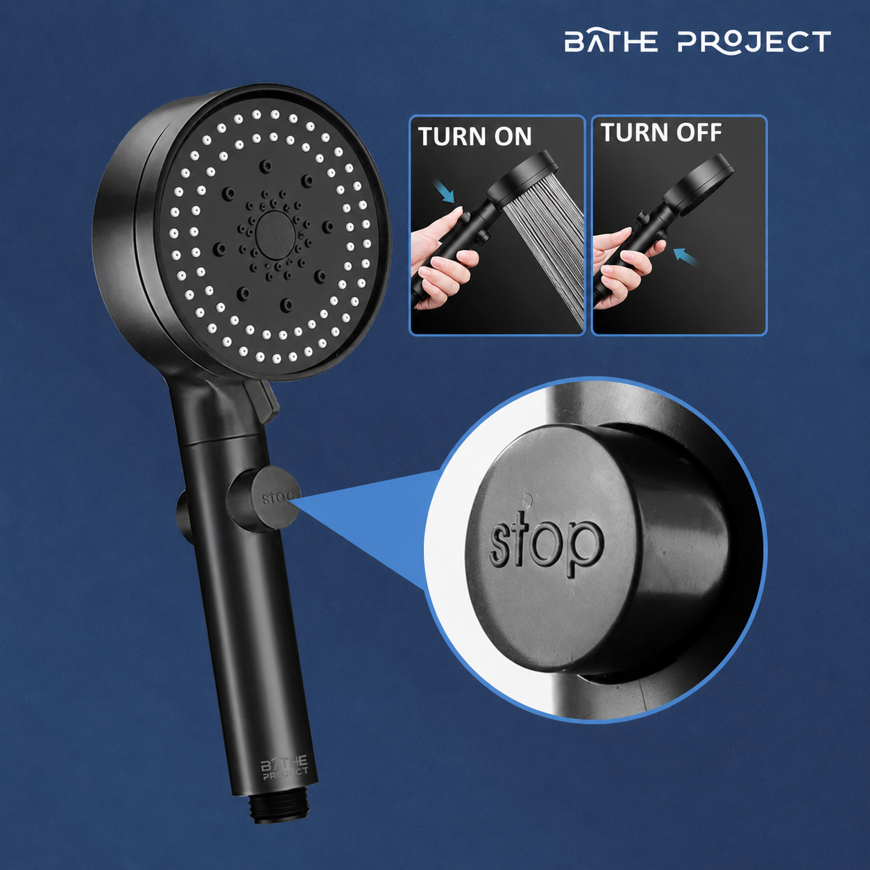 BATHE PROJECT Kepala Shower Mandi One-Key Stop 5 Mode Adjustable - SH28 Gambar produk BATHE PROJECT Kepala Shower Mandi One-Key Stop 5 Mode Adjustable - SH28 - 4