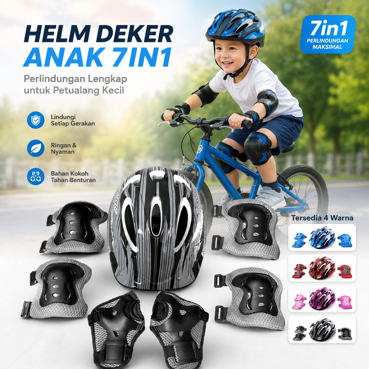 TaffSPORT Paket Helm Deker Anak 7in1 Protective Gear Sport Activity - K25 Gambar produk TaffSPORT Paket Helm Deker Anak 7in1 Protective Gear Sport Activity - K25 - Utama