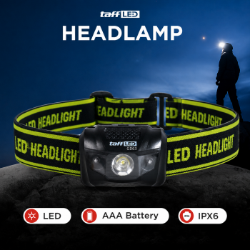 TaffLED Headlamp LED Outdoor Multifunction 3W Triple LED IPX6 - GD63