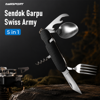 Gambar produk TaffSPORT Sendok Garpu Pisau Swiss Camping Tools Pocket Knife EDC 5in1 - A008