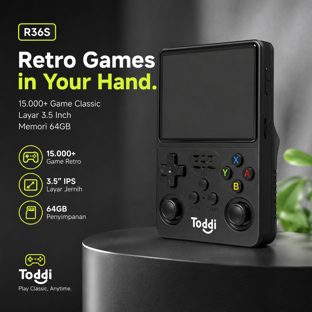 Toddi Game Console Retro 15K Games Gameboy Handheld 64GB 3.5 Inch - R36S Gambar produk Toddi Game Console Retro 15K Games Gameboy Handheld 64GB 3.5 Inch - R36S - Utama