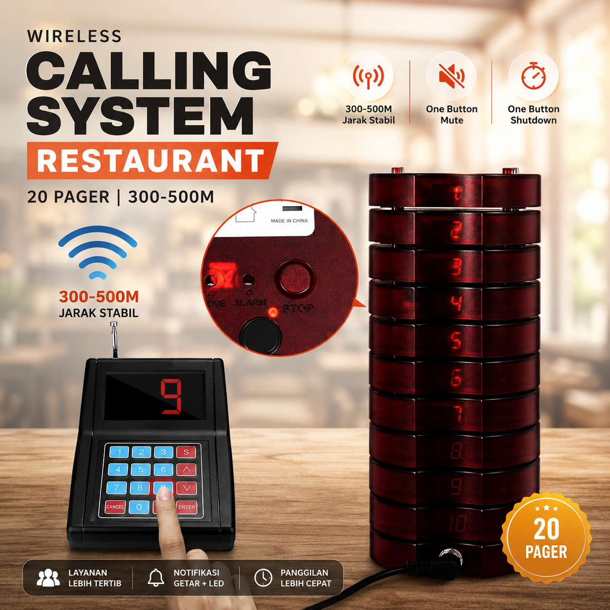 RTKS Wireless Calling System Restaurant Mesin Antrian 20 Pager - SU-668 Gambar produk RTKS Wireless Calling System Restaurant Mesin Antrian 20 Pager - SU-668 - Utama
