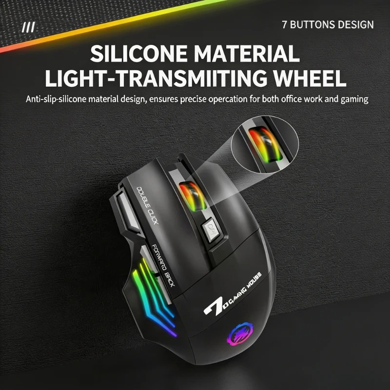 NUOLUX Mouse Gaming Wireless Optical 2.4GHz Ergonomic 7 Key 1600DPI - X7 Gambar produk NUOLUX Mouse Gaming Wireless Optical 2.4GHz Ergonomic 7 Key 1600DPI - X7 - 5