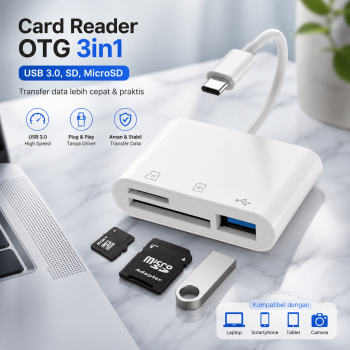 Gambar produk ATUX Card Reader OTG 3in1 Type C 3.0 USB Hub SD MicroSD - AT3