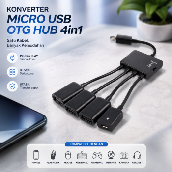Multifunction Konverter Micro USB OTG Hub 4in1 Data Cable & Charge - M3H4
